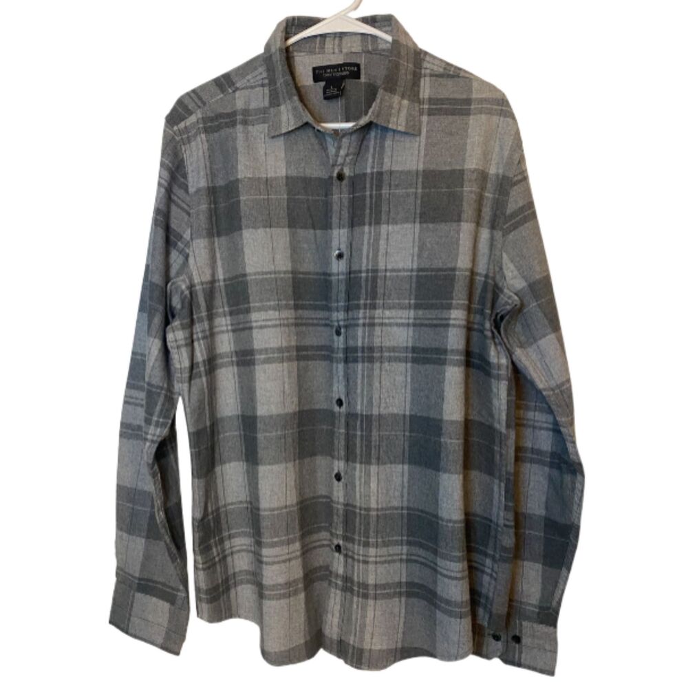 Mens Grey Plaid Button Down Shirt New The Men's Store Bloomingdale's - Large